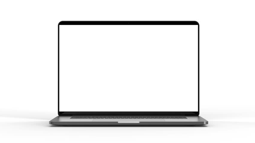 Laptop with blank screen isolated on white background. Whole in focus. 4K  Template, mockup. Royalty-Free Stock Footage #1012618541