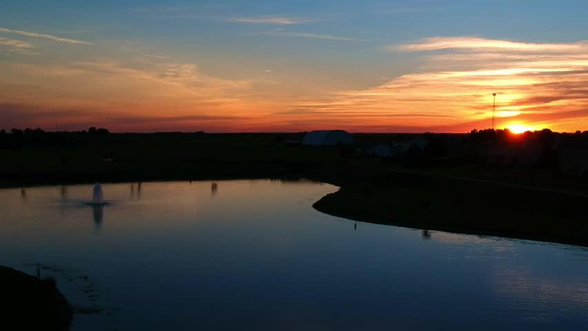 Sunset over beautiful pond in central Illinois
