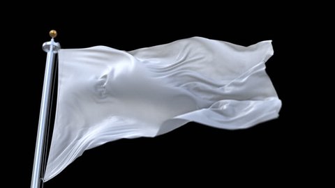 looping Blank plain white flag with flagpole waving in wind.A fully digital rendering,The animation loops at 20 seconds.flag 3D animation with alpha channel included. cg_06214_4k