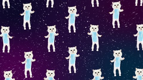 Minimal animation art. Cat dancing in space. Good vibes Party mood