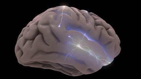 Brain with electrical activity.
Human brain with glows and electric sparks. Loops.