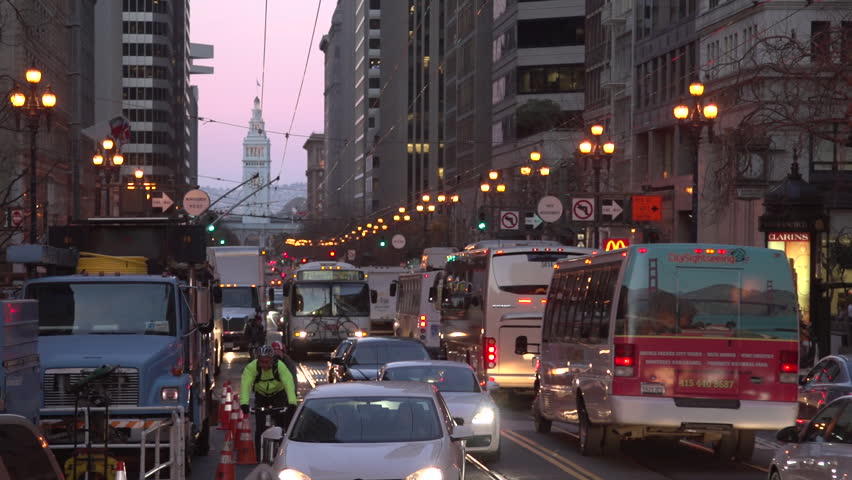 San Francisco, California / USA - February 21, 2013: A time lapse of busy evening traffic in San Francisco