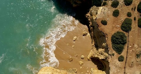Aerial view of Algarve Beach near Benagil Cave Carvoeiro, Portugal   