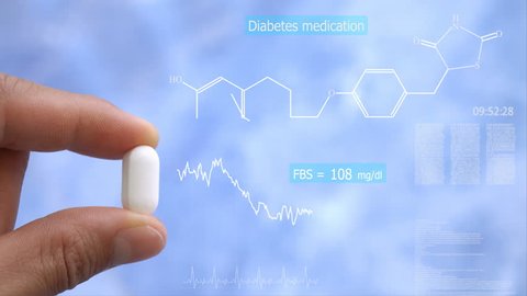 drug in hand : diabetes medication hologram drug chemical structure in futuristic technology for patient 