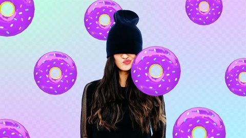 Animation fashion minimal art. Swag Girl and donuts. Donuts lover. Donuts mood
