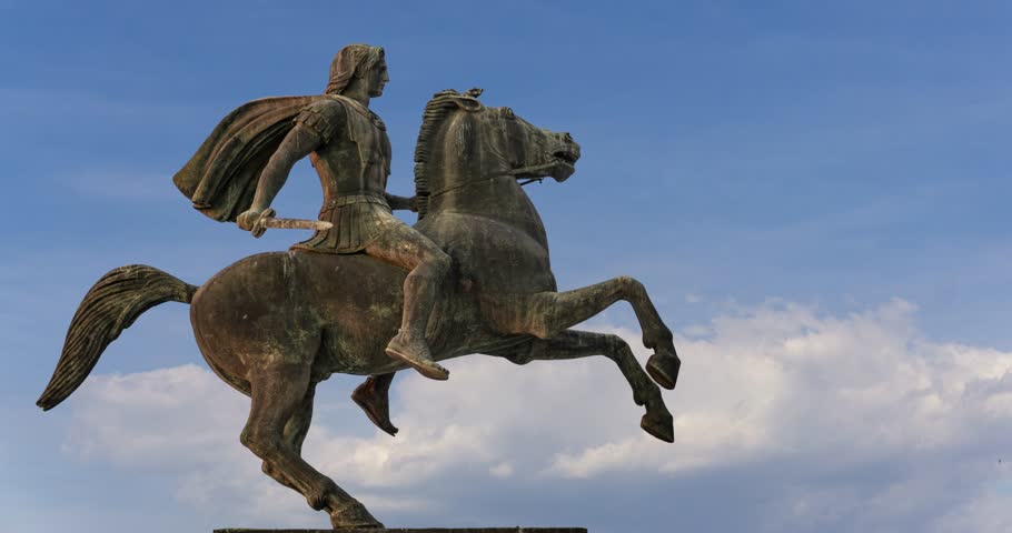 Alexander The Great at Thessaloniki City in Greece, 4k Timelapse with sky