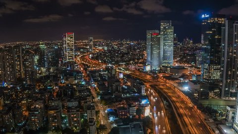 Tel aviv - 22.05.2017: Tel Aviv aerial skyline and Azrieli center hyper-lapse video 4k
