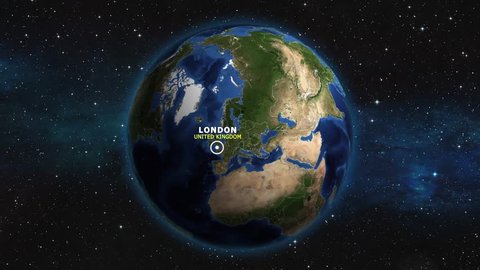 UNITED KINGDOM LONDON ZOOM IN FROM SPACE