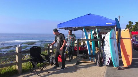 SANTA CRUZ, CA, USA - 30, APRIL 2017: Unidentified people at the SurfAid Cup 2017 at Pleasure Point in Santa Cruz, California, USA. SURFAID is a non-profit humanitarian organization