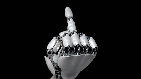Robot Hand Shows Middle Finger Fuck You. Beautiful 3d animation. 4K
