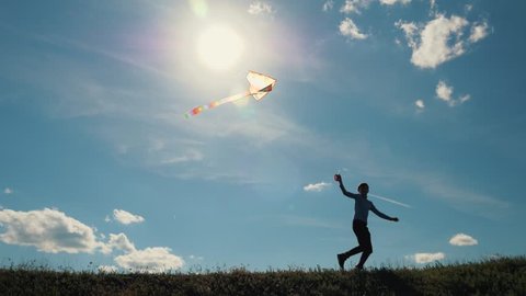 Happy boy. Child in park with a kite. Child dream and plays with a kite. Airplane pilot in park.Kite in the sky. Happy child plays in pilot of an airplane. Boy dream. Child in park with a kite