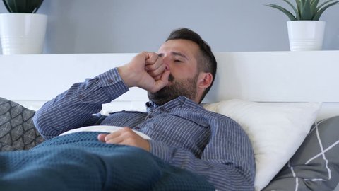 Sick Man Coughing While Lying Bed Stock Footage Video (100% Royalty