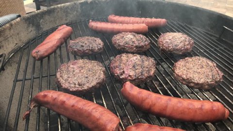Grilling Hamburgers and Sausage 
