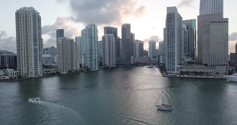 Downtown Miami, Brickell sunset drone shot