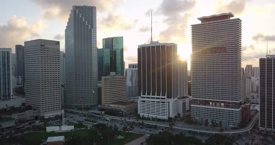 Downtown Miami, Brickell sunset drone shot