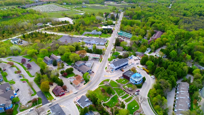 Scenic shoreline with beaches, docks and marinas in beautiful Egg Harbor Wisconsin.
