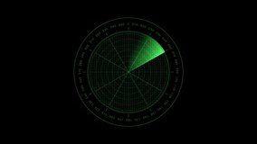 Military Green Radar in searching. Radar HUD Screen realistic animation, looping (seamless). HD 29.9 fps.