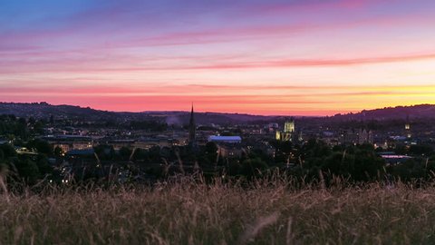 Red Sky Sunset Time Lapse of Historic City of Bath, Somerset UK