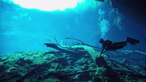Scuba diving in Cenote Carwash, Tulum, Mexico