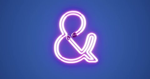 3D rendering animation Alpahbet pink Neon light glowing on blue background,letter & Ampersand