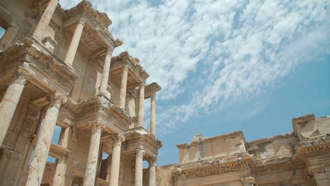 Celsus Library in Ephesus (Efes) - ancient Greek city in present day Izmir, Turkey. 4k