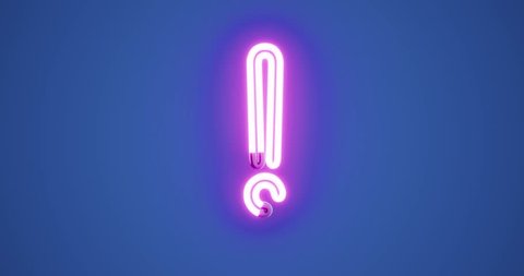 3D rendering animation Alpahbet pink Neon light glowing on blue background,letter ! Exclamation mark