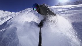 Deep - Deep - Powder Snow! Huge Snow Waves Were Made By Snowboarder At The End Of Video Footage. Snowboard, Mountain Whistler Canada