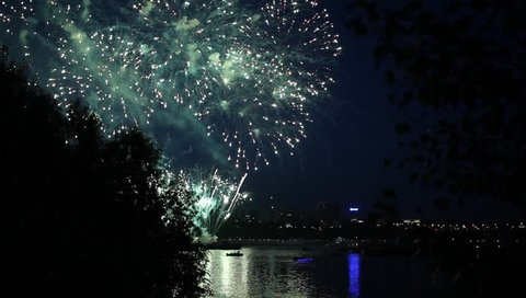 Colorful fireworks festival  at the river.