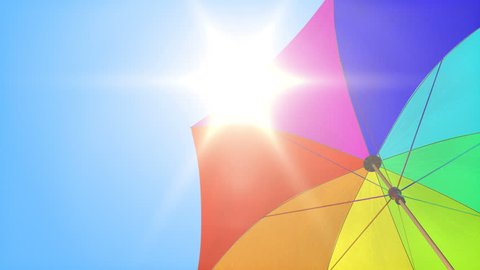 Loop: Sun umbrella rotating under summer sunny sky