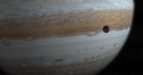 Jupiter planet and Ganymede moon in the outer space