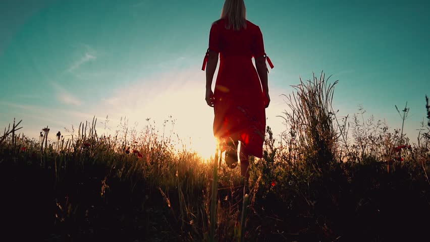 Beautiful Young Woman having Fun in the Meadow. Freedom concept. Sunset | Shutterstock HD Video #1012861865