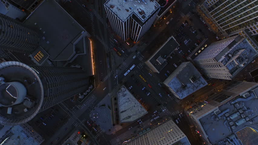 Seattle Aerial v24 Flying low vertical shot looking down over downtown area at dusk. | Shutterstock HD Video #10128656