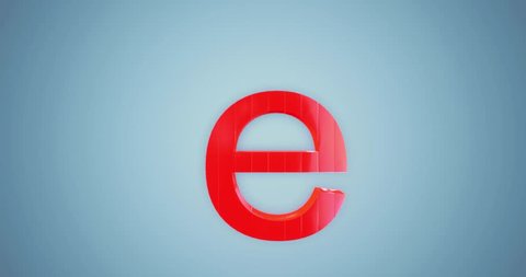 3D rendering red Alphabet split spin rotate on blue background,Letter e lowercase