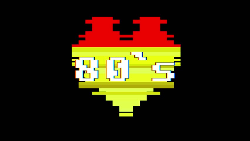 pixel heart 80S word text glitch interference screen seamless loop animation background new dynamic retro vintage joyful colorful video footage