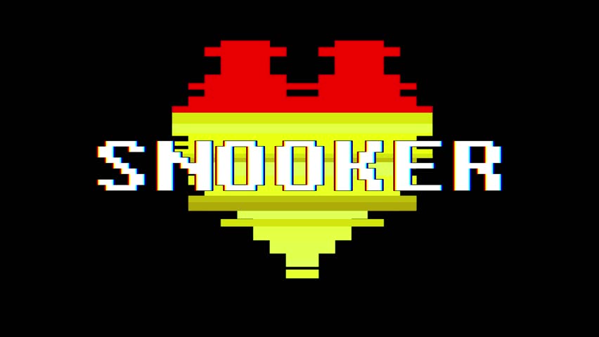 pixel heart SNOOKER word text glitch interference screen seamless loop animation background new dynamic retro vintage joyful colorful video footage