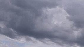 Rain cloud, thunderstorm nature bad weather, beautiful nice day, trutty clouds rolling in horizone, puffy, fluffy cloudscape panoramic footage. Full HD, 30 FPS, 1920x1080, FHD.