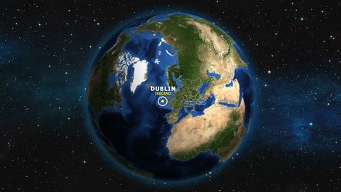 IRELAND DUBLIN ZOOM IN FROM SPACE