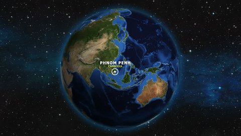 CAMBODIA PHNOM PENH ZOOM IN FROM SPACE