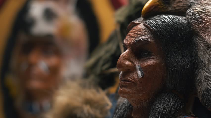 Focus transition between two native American chiefs figures.