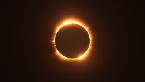 Rotating Bright Twin Flared Solar Eclipse with Light Rays over Starry Sky Loop