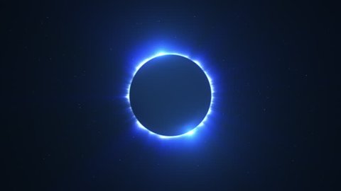 Glowing Bright Twin Flared Blue Solar Eclipse with Light Rays over Starry Sky Loop