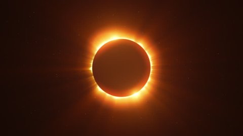 Glowing Bright Twin Flared Solar Eclipse with Light Rays over Starry Sky Loop