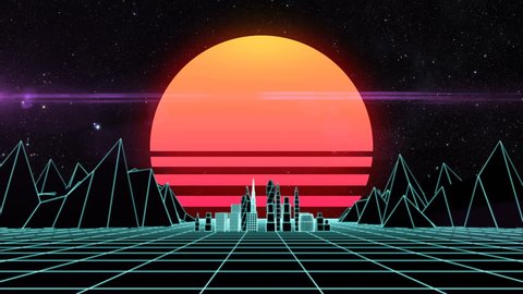 Retro futuristic synth grid cityscape