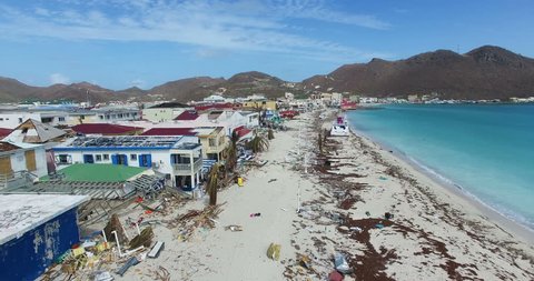 Hurricane Irma a category 5 storm completely destroyed the boardwalk  on st maarten and the businesses next to it. The entire boardwalk was turn into a beach. 