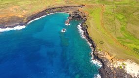 Aerial views of Papakolea Green Sand Beach, Big Island Hawaii