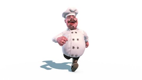 Fun Chef Run Tongue Alpha Matte Front 3D Rendering Animation