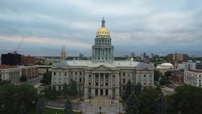 4k aerial drone footage - Colorado State Capitol building, city of Denver.