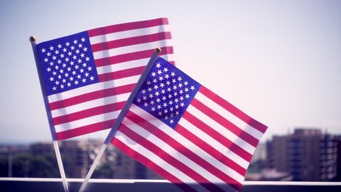 USA national flags waving. Great for any patriotic and American national holiday like 4ht of July, Flag day or memorial day. Slow motion from 120 fps original clip