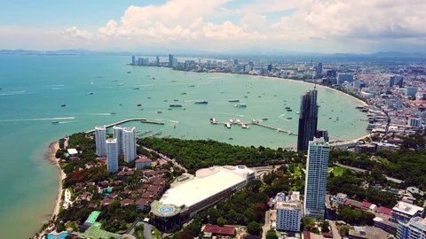 4k The most beautiful pattaya city see view point in High view by drone that include sea and city view in 1 video. Pattaya beach Thailand famous beach.