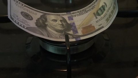 Burning money - 100 dollars bill burns in the fire